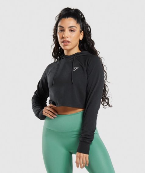 Bluzy Z Kapturem Gymshark Treningowe Cropped Damskie Czarne | PL 836AOY